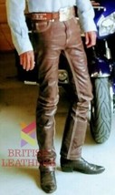 Men&#39;s Leather Pants Cowhide Motorcycle Black Jeans Trouser lederhosen Br... - £102.21 GBP