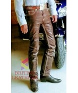 Men&#39;s Leather Pants Cowhide Motorcycle Black Jeans Trouser lederhosen Br... - £102.21 GBP