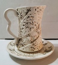 Inarco Japan Ceramic Water Pitcher Saucer Antiqued White Textured Sunburst  - £33.46 GBP