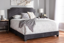 Greta Luxe and Glamour Dark Gray Velvet Upholstered Full Size Bed - $3,811.12 MXN