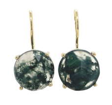 14k Yellow Gold Pair of Moss Genuine Natural Agate Earrings w/Wire Hooks #J6722 - £469.92 GBP