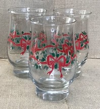 Libbey Christmas Holly N Bows Cooler Glass Set Of Three Pedestal Drinkware - $11.88