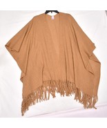 Women's Shawl Wrap Open Sweater Cardigan Cloak Poncho Cape Tan One Size Fringe - $18.94