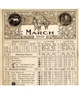 March April 1910 Calendar Page Moon Phases Sun Double Sided Ephemera ADB... - €25,73 EUR