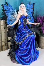 Gothic Raven Crow Fairy Queen in Blue Gown Sitting On Throne of Crows Statue - £80.36 GBP
