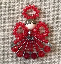 Vintage One Dimensional Red Beaded Angel Ornament Christmas Holiday Festive - £3.19 GBP