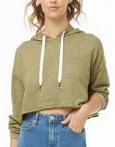 Basic Soft Cropped Crop Hoodie Dark Olive Marl Green Size Large L NEW - £11.59 GBP