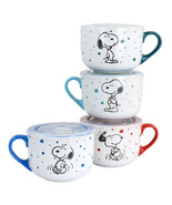 Peanuts Freckled Joy 25oz Stoneware 4 Piece Soup Cup and Lid Set in Asso... - $100.99