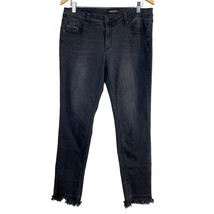 Grace In LA Jeans Womens 31 Charcoal Black Skinny Frayed Hem Stretch Denim Ankle - £19.89 GBP