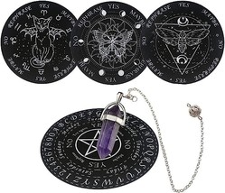 4PCS Pendulum Board Dowsing Amethyst Gemstone Crystal Pendulum Chain Witchcraft  - £29.03 GBP
