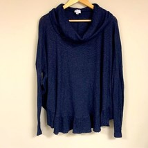 Anthropologie Navy Cowl Neck Sweater Women’s M-L Oversized Ruffle Top Spring - £27.76 GBP