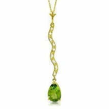 1.79 Carat 14K Solid Yellow Gold Necklace Diamond with Natural Peridot 14&quot;-24&quot; - £330.44 GBP