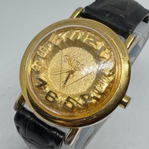 Vintage Guess Quartz Watch Men Gold Tone High Dome Leather Analog New Battery - $32.29