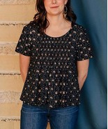 MSRP $78 Mata Traders Black Stardust Pleated Ruchi Swing Top Size Small ... - $48.41 CAD