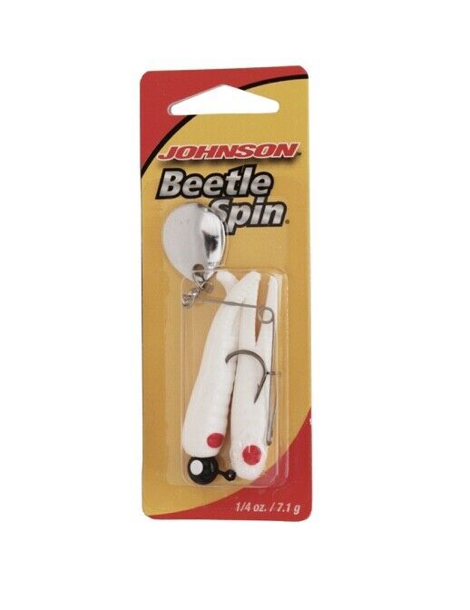 Johnson Beetle Spin Fishing Lure, 1/4 Oz, White/Black /Red Eye - $4.49