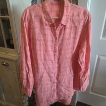 CUT LOOSE Linen Pink Plaid Button-up Hi-Lo Tunic Size XL Lagenlook Made ... - $31.68