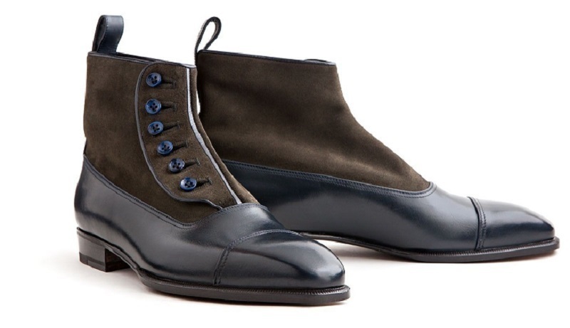 New Men's Handmade Leather Suede Ankle High Cap Toe Black Brown Button Top Boots