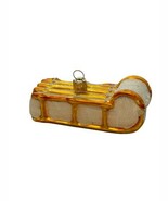 Hand Blown Glass Ornament Sleigh Sled Gold White Poland - $19.99 CAD