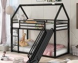 Twin Over Twin House Bunk Bed With Slide And Ladder,Metal Low Bunk Bed F... - $541.99