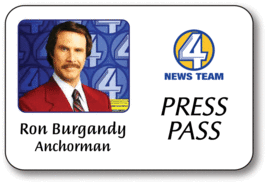 Ron Burgandy Anchorman Movie Name Badge Prop Halloween Costume Magnetic Back - £12.52 GBP