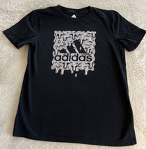 Adidas Boys Black Silver Short Sleeve Shirt Medium 10-12 - $9.31