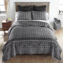 New! Beautiful Boho Geometric Linear Printed TWIN Quilt Set with Matching Tote - £69.58 GBP