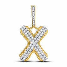 10kt Yellow Gold Mens Round Diamond X Letter Charm Pendant 1-1/3 Cttw - £922.89 GBP