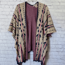 Anthropologie Flying Tomato Womens S/M Open Front Shawl Poncho Beige Aztec - £21.82 GBP