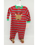 Infant Boys Red &amp; Gray Striped Reindeer Christmas Footie Sleeper Pajamas... - £9.95 GBP