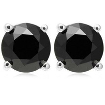Round Cut Cubic Zirconia Faux Onyx Solid Sterling Silver Unisex Stud Earrings - $25.24+