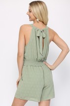 Textured Woven And Smocking Waist Romper With Back Open And Tie L - £27.20 GBP+