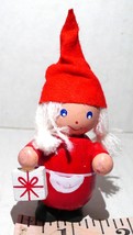 Lady Santa Elf Ornament 2 1/2&quot; wooden Christmas figurine decoration w gift - £8.66 GBP