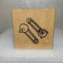 Diaper Pins Rubber Stamp Duck Bear Face Head Anita&#39;s Size E Rubber Stamp 2.5&quot; WM - £7.05 GBP