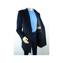 Men 100% Soft Wool 3/4 Length Winter Top Coat Cashmere Feel  #Til-71 Navy Blue image 8