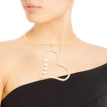Clear Rhinestone Pearl Heart Pendant Gold Plated Valentine Choker Necklace Set - £27.74 GBP