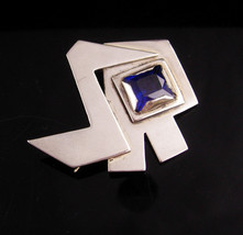 Vintage SR Brooch - sterling Initial pin -personalized gift - artisan pin - blue - £155.84 GBP