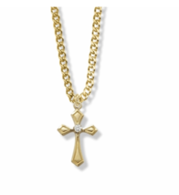 14K Gold Over Sterling Silver Flared With Cubic Zirconia Stone Necklace &amp; Chain - £63.00 GBP
