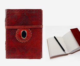 Rastogi Handicrafts Paper Journal handmade leather with Stone cover brown 18 * 1 - £18.85 GBP