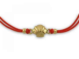 Kabbalah Red String Bracelet 14k Solid Gold Shell Charm Good Fortune and Harmony - £117.53 GBP