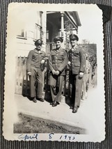 Army 3 Soldiers April 8 1945 WWII Snapshot Black &amp; White Photo 3.25x4.75&quot; - £7.07 GBP