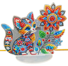 Acrylic Diamond Art Cat and Flower with Unique Shaped Diamonds COMPLETED - $24.74