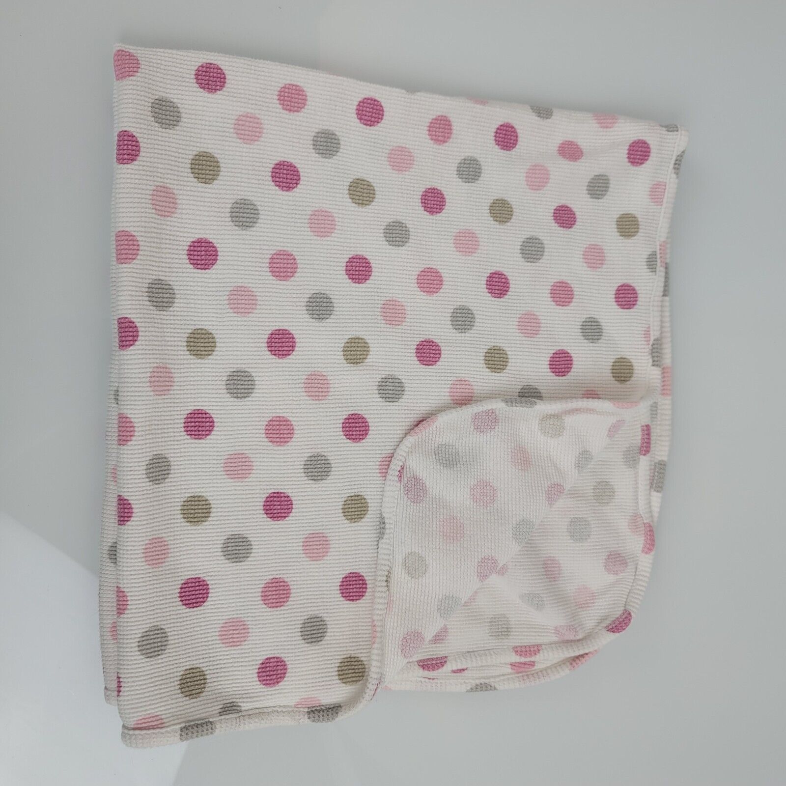 Just Born Thermal White Pink Gray Polka Dot Baby Girl Receiving Swaddle Blanket - $39.59