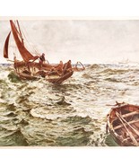 1915 Adrift Art Plate Linen Print Napier Hemy Seascape Boats Nautical DW... - $54.32 CAD