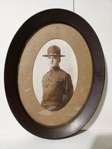 WW1 Portrait Photo of US Soldier - Metal Oval Frame Under Glass 7 x 9 Inch -Nice - £43.41 GBP