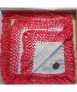 Two Vintage Handkerchiefs White Cotton with Pink Crocheted Edge Mint in Box - $169.64 MXN