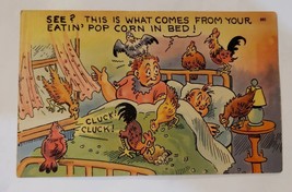 c1930&#39;s Chicken&#39;s Eating Pop Corn In Bed Comic Humor Unposted Vintage Po... - $12.18