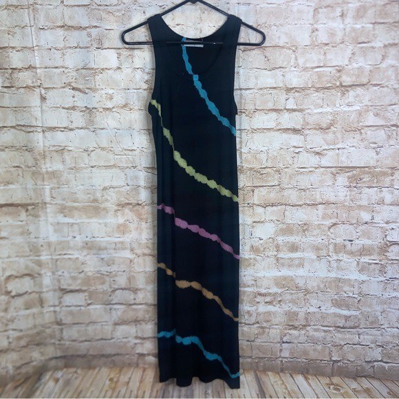 Electric &amp; Rose Black Tie Dye Ribbed Midi Tank Dress Size Large - $25.24