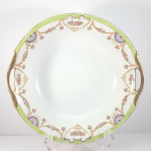 Antique Hand-Painted Nippon Serving Bowl 9.25in White Green Gold Pink Floral - £54.07 GBP