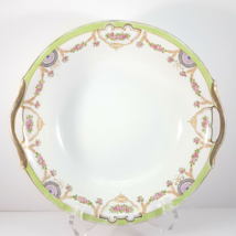 Antique Hand-Painted Nippon Serving Bowl 9.25in White Green Gold Pink Floral - £55.49 GBP