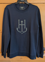 Holebrook Sweden Mens Blue Anchor Sweat Shirt Size L Embroidered Nautical EUC - £38.22 GBP